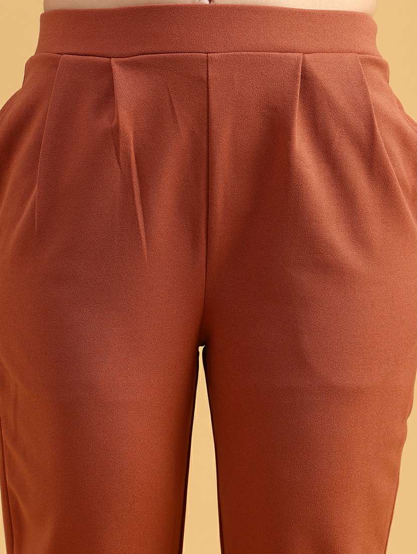 women solid mid rise straight trouser - 21985929 -  Standard Image - 5