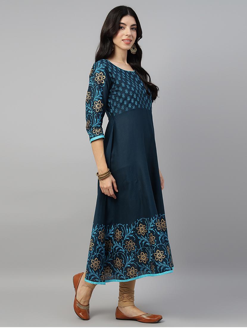 women printed three quarter sleeve anarkali kurta - 21985960 - Standard Image - 3