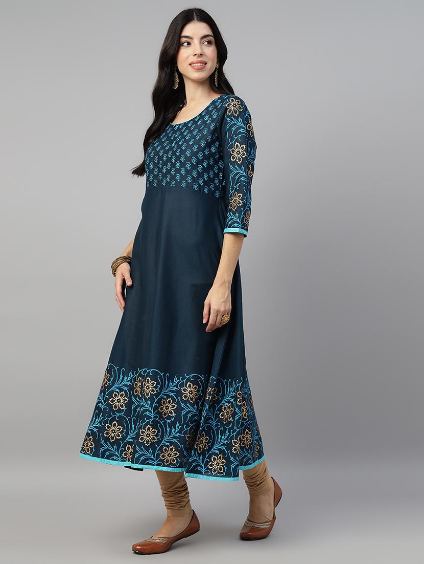 women printed three quarter sleeve anarkali kurta - 21985960 - Standard Image - 5