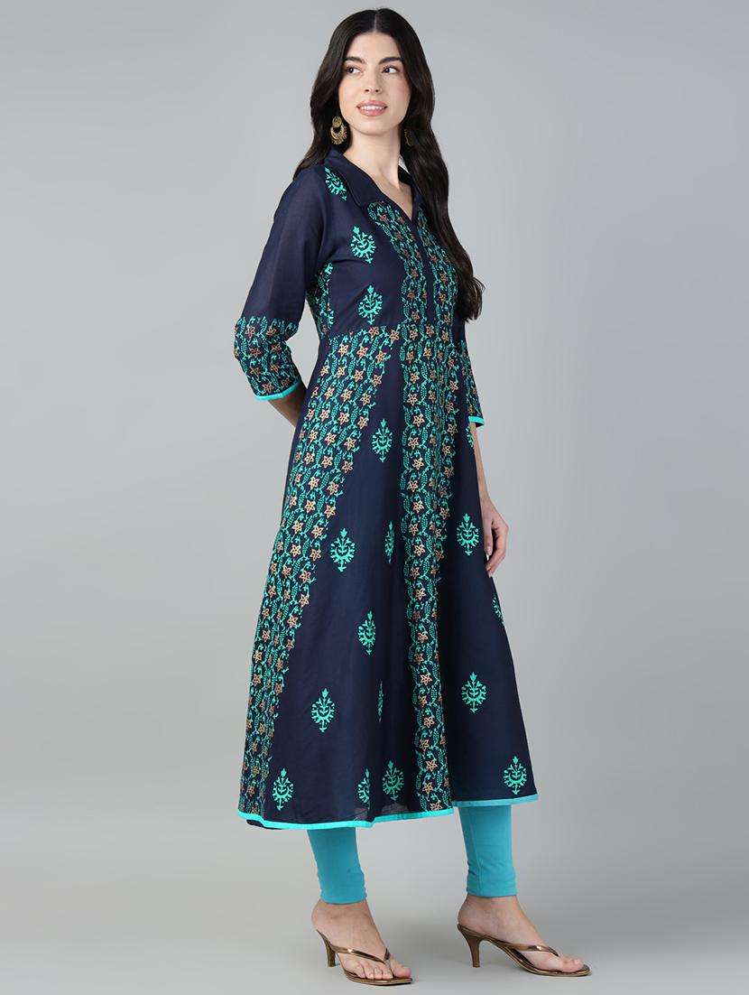 women printed three quarter sleeve a-line kurta - 21985962 -  Standard Image - 3