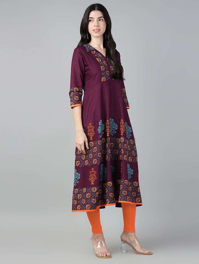 women printed three quarter sleeve a-line kurta - 21985963 -  Standard Image - 3