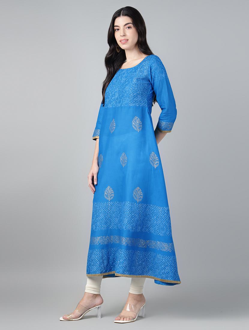 women printed three quarter sleeve a-line kurta - 21985967 - Standard Image - 3