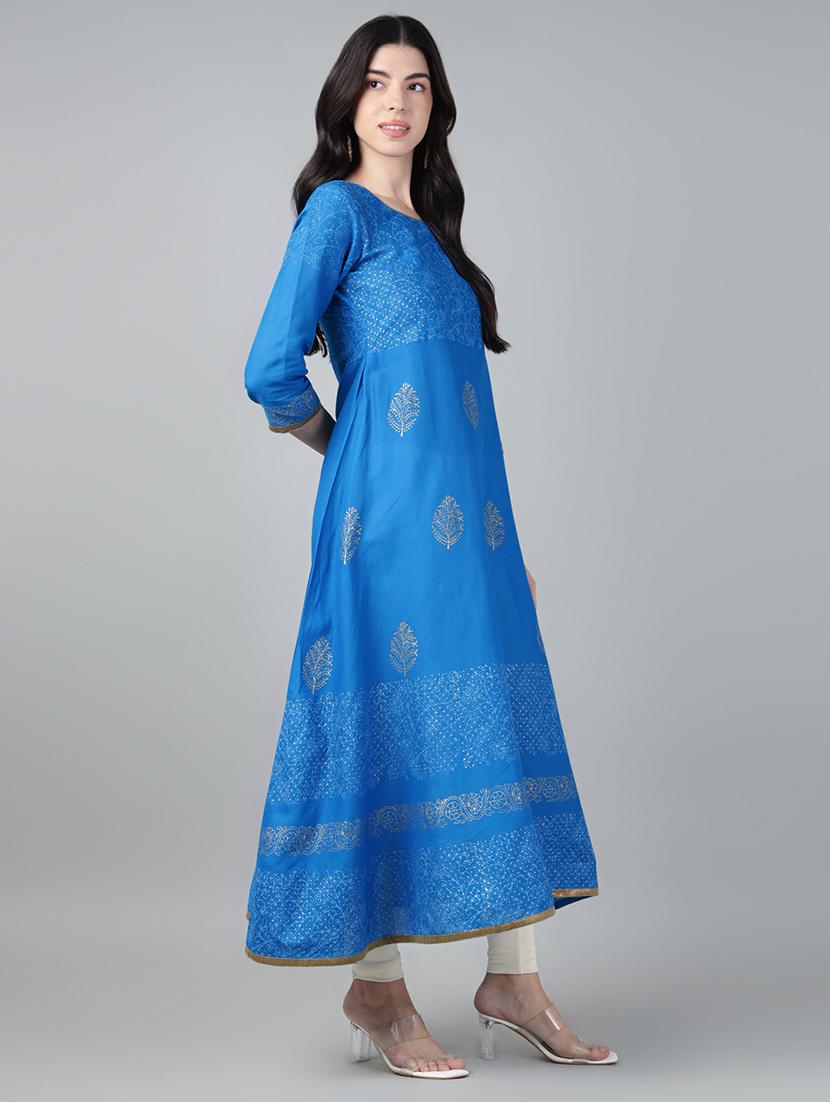 women printed three quarter sleeve a-line kurta - 21985967 - Standard Image - 5