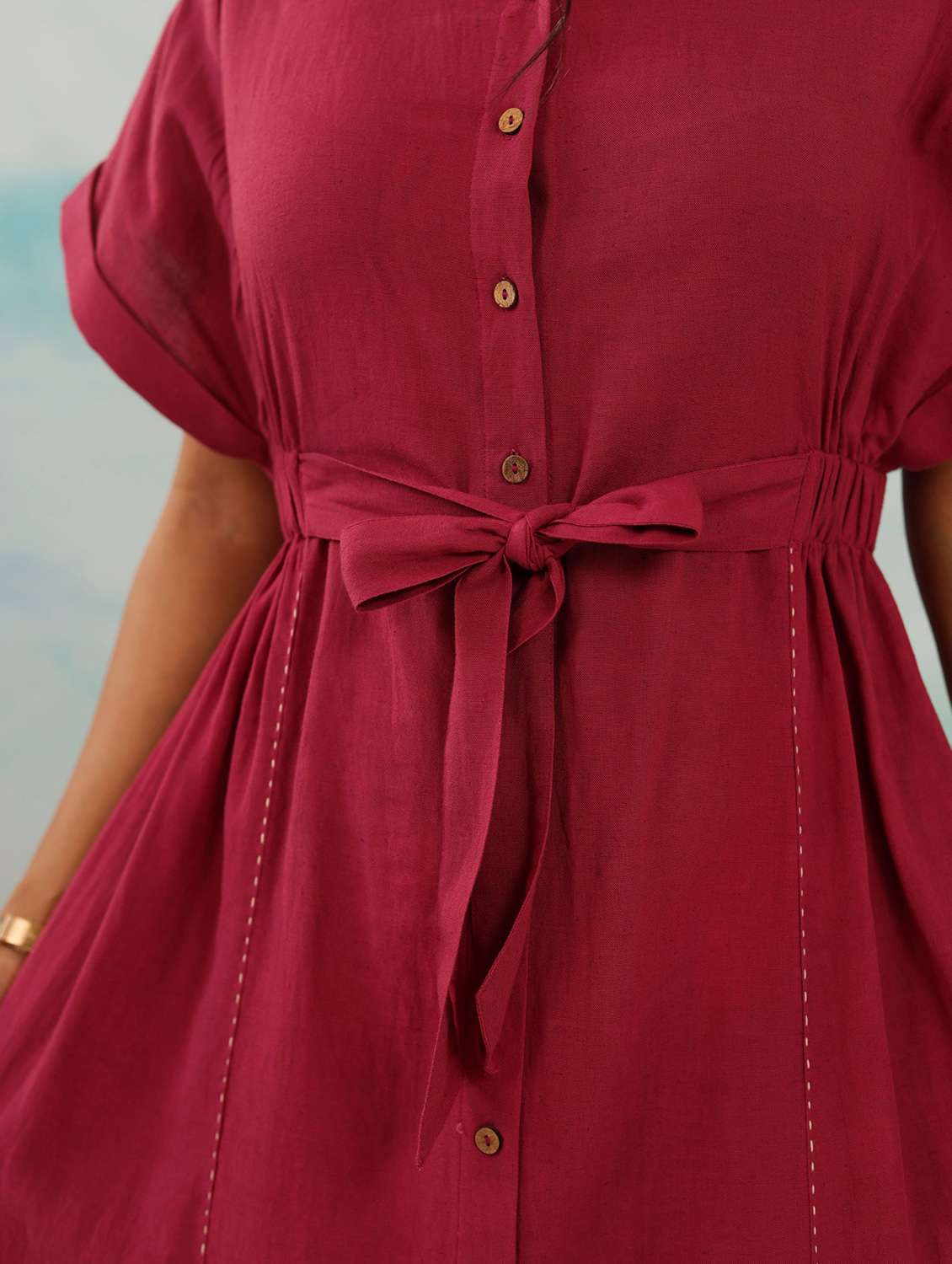 women solid collared short sleeve shirt dress dress - 21985970 - Standard Image - 3