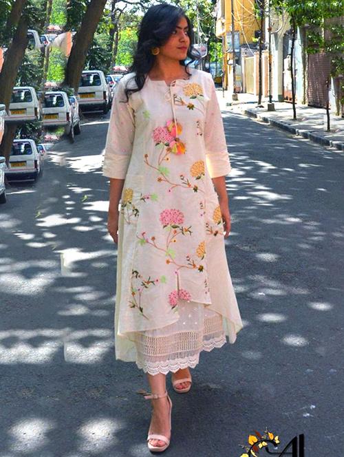 women floral embroidered tie up neck layered dress - 21985977 -  Standard Image - 0