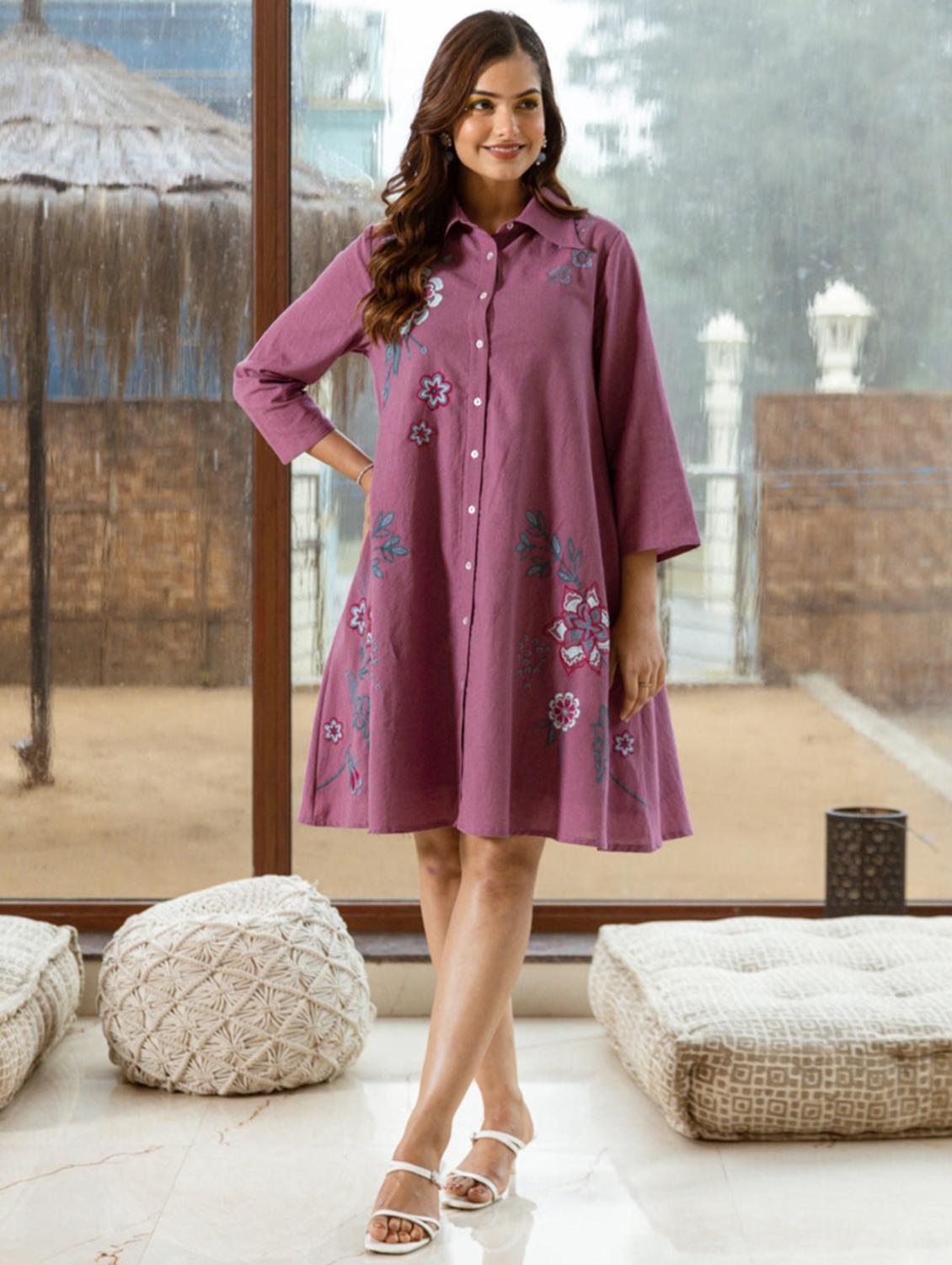 women mauve collared a-line ress - 21985981 - Zoom Image - 0