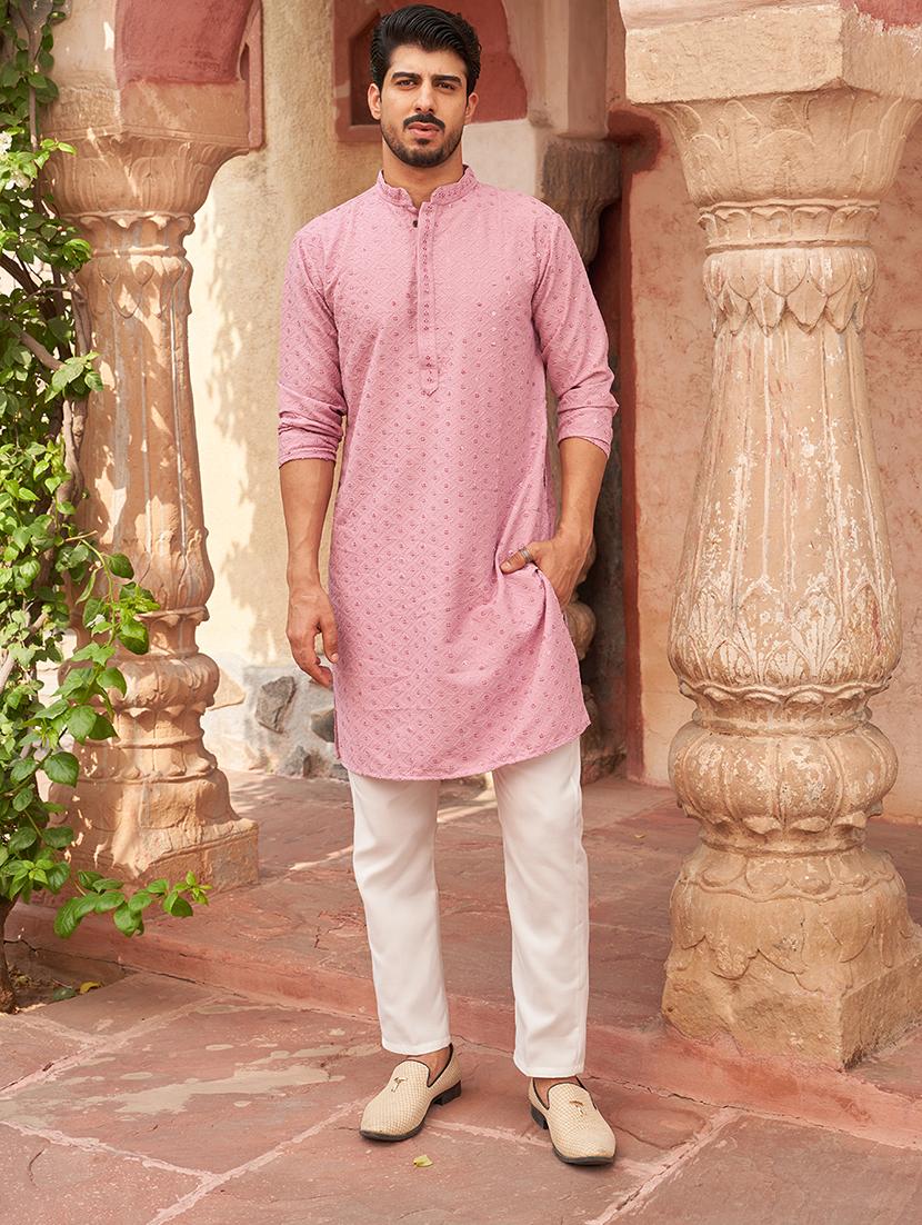 men embroidered long sleeve kurta and pyjama set - 21985990 - Zoom Image - 0