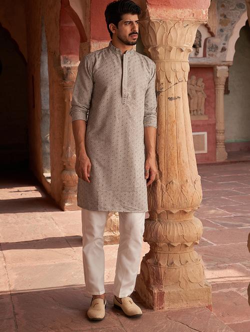 men embroidered long sleeve kurta and pyjama set - 21985991 - Standard Image - 0