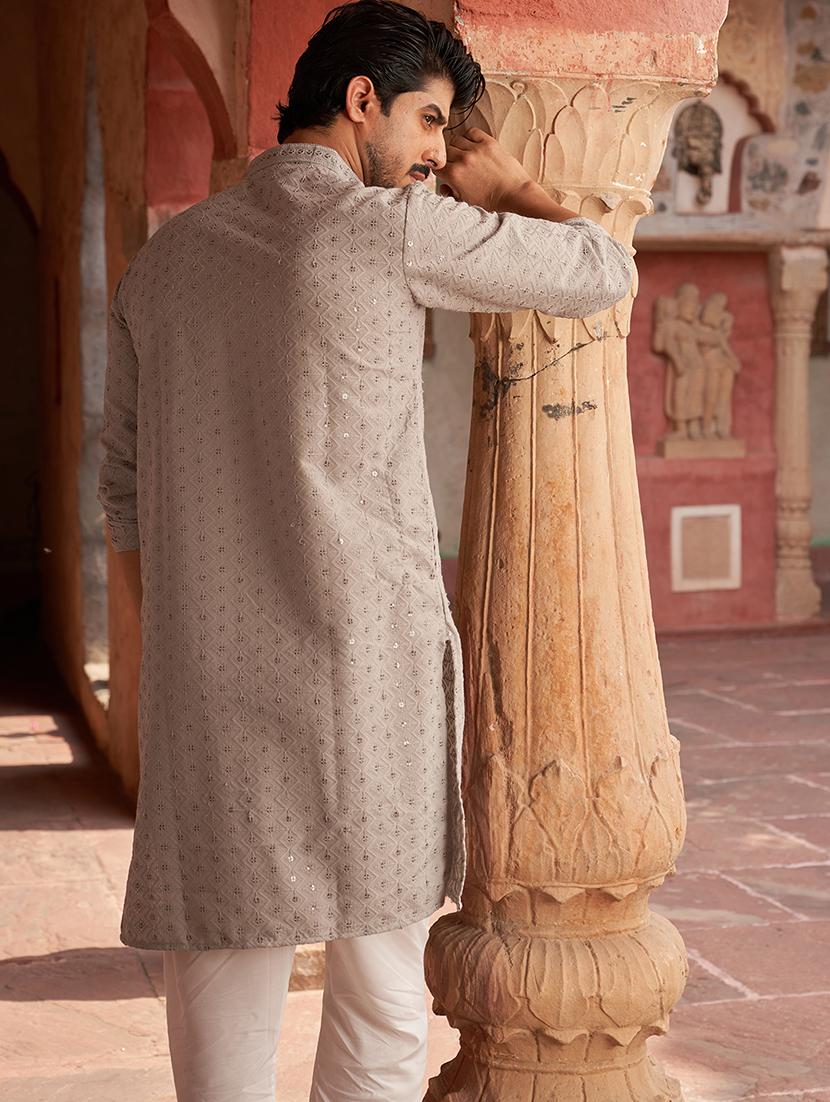 men embroidered long sleeve kurta and pyjama set - 21985991 - Standard Image - 3