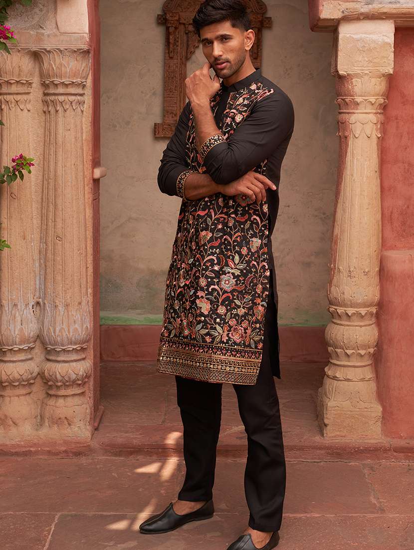 men embroidered long sleeve kurta and pyjama set - 21985994 - Standard Image - 3