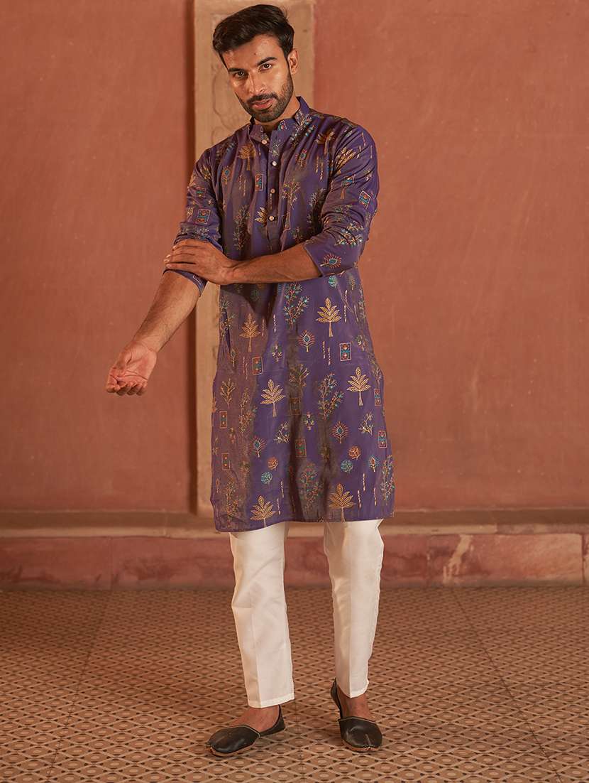 men embroidered mandarin collar kurta and pyjama set - 21986000 -  Standard Image - 3