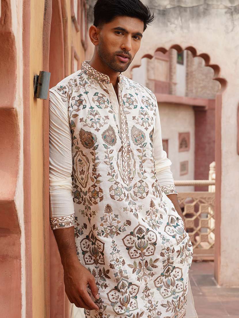 men embroidered long sleeve kurta and pyjama set - 21986002 -  Standard Image - 3