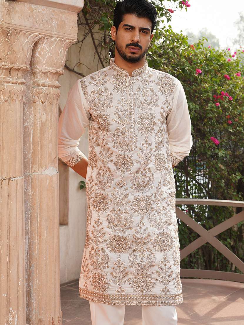 men white embroidered kurta and pyjama set - 21986003 -  Standard Image - 3