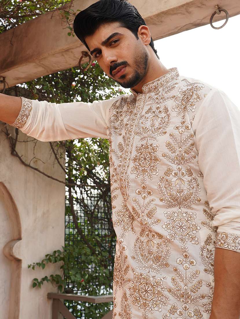 men white embroidered kurta and pyjama set - 21986003 -  Standard Image - 5