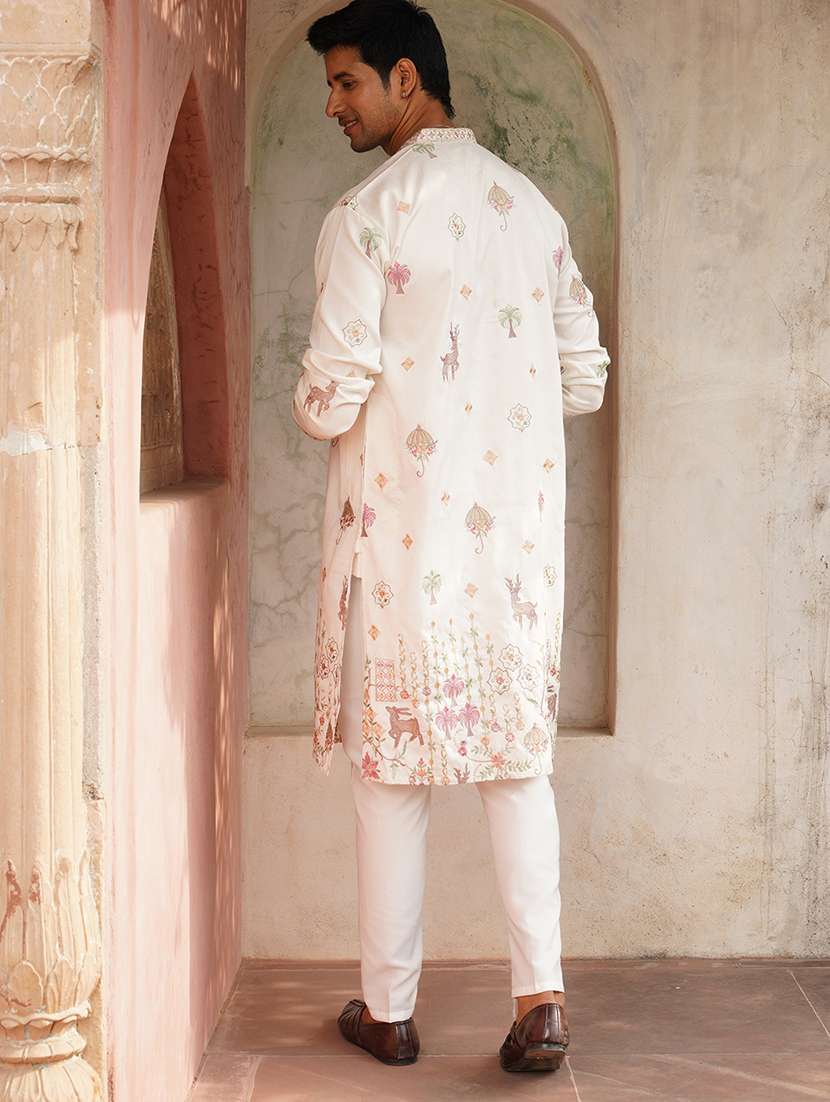 white cotton blend kurta pyjama ethnic wear set - 21986006 -  Standard Image - 3