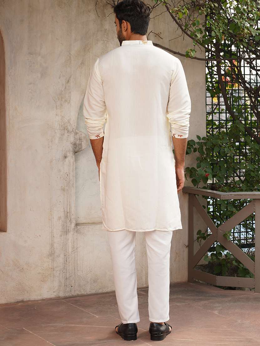 white silk blend kurta pyjama ethnic wear set - 21986008 -  Standard Image - 3