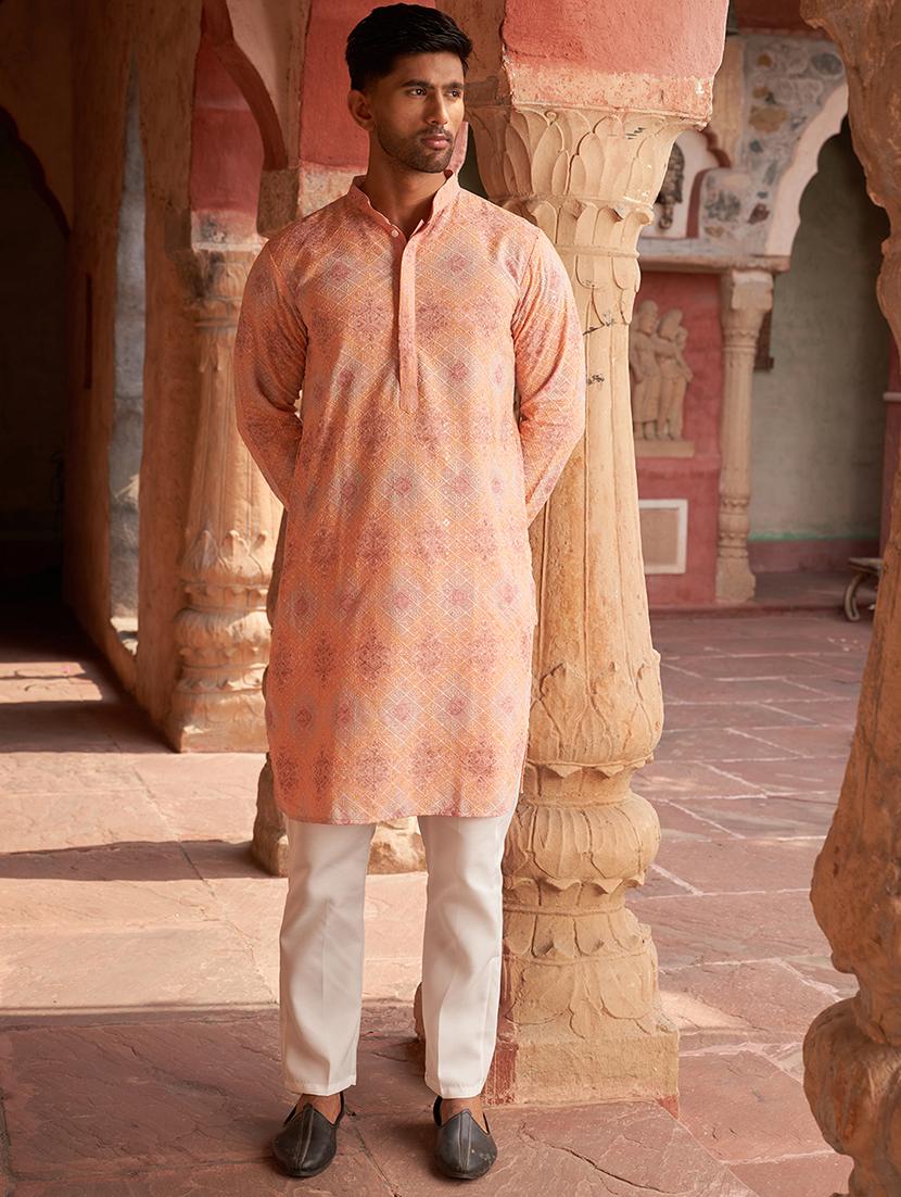 peach rayon kurta pyjama ethnic wear set - 21986009 - Standard Image - 5