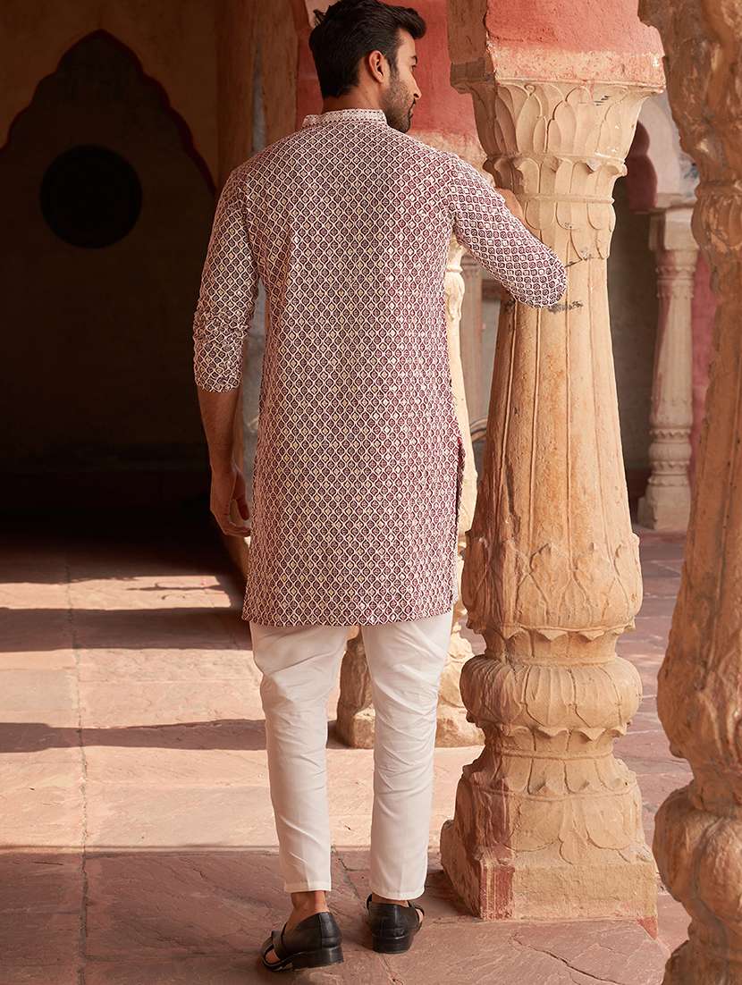 maroon cotton embroidered kurta pyjama set men - 21986010 -  Standard Image - 3