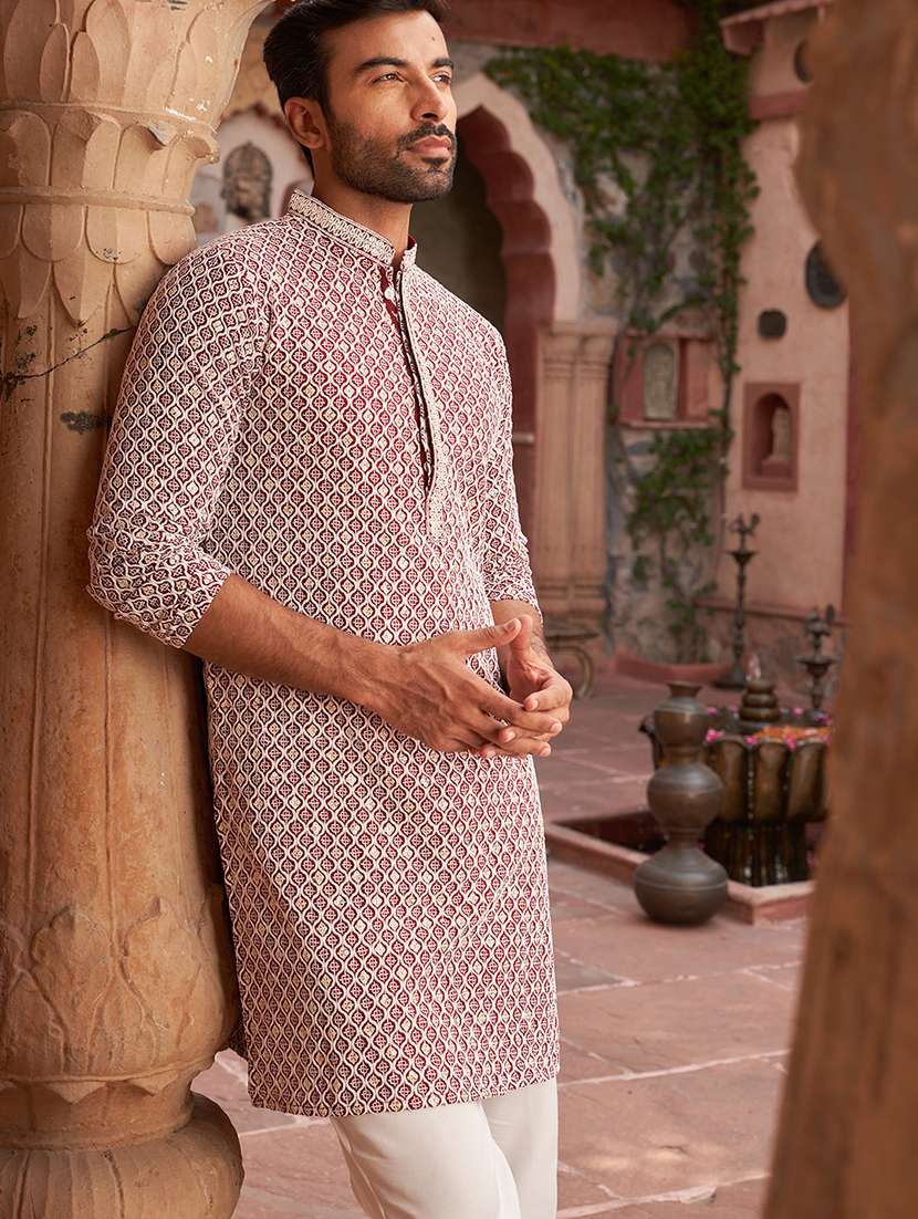 maroon cotton embroidered kurta pyjama set men - 21986010 -  Standard Image - 5