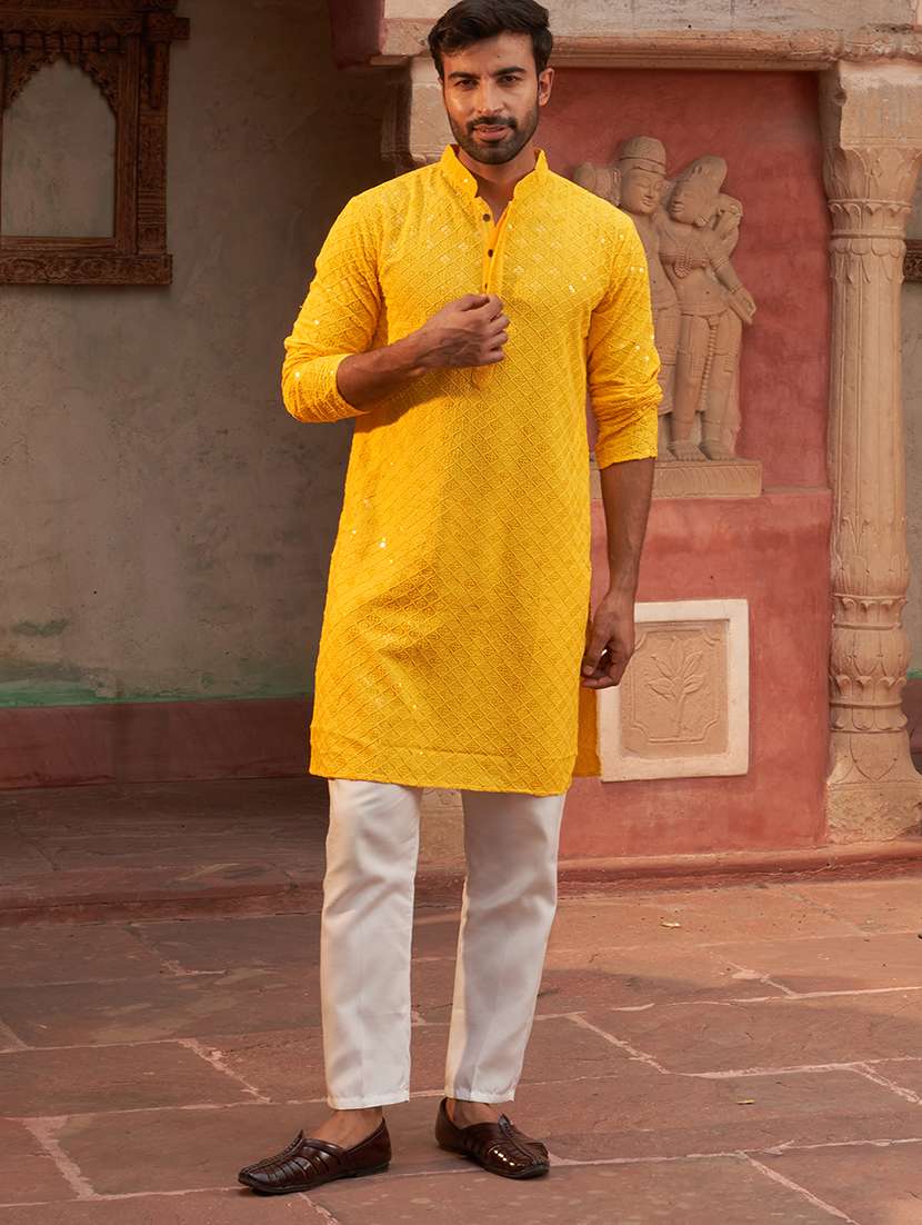 yellow rayon kurta pyjama ethnic wear set - 21986011 -  Standard Image - 5