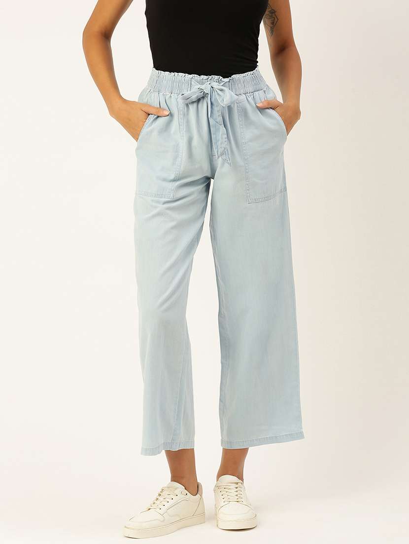 women light blue solid mid rise straight trouser - 21986014 - Zoom Image - 0