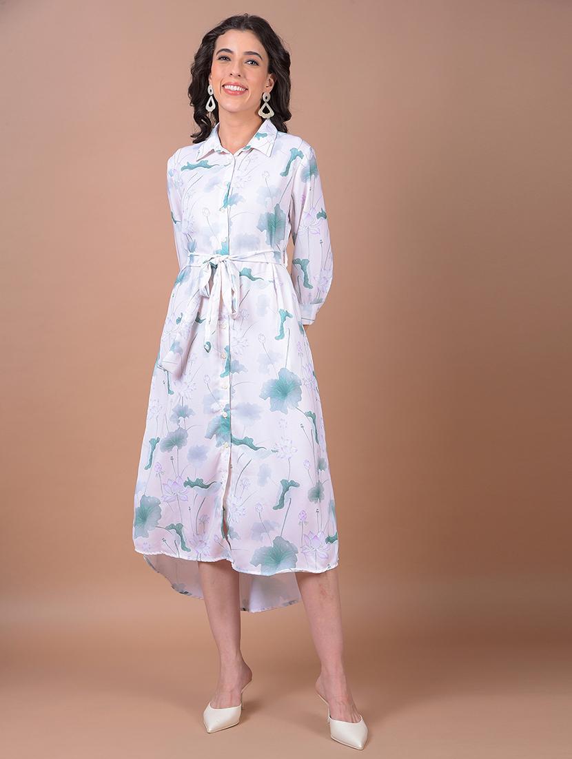 women printed collared high low dress - 21986018 - Standard Image - 3