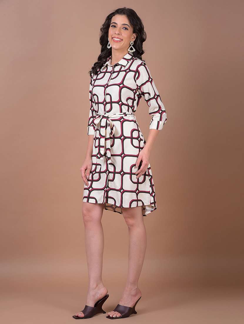 women geometric print collared shirt dress - 21986019 -  Standard Image - 3