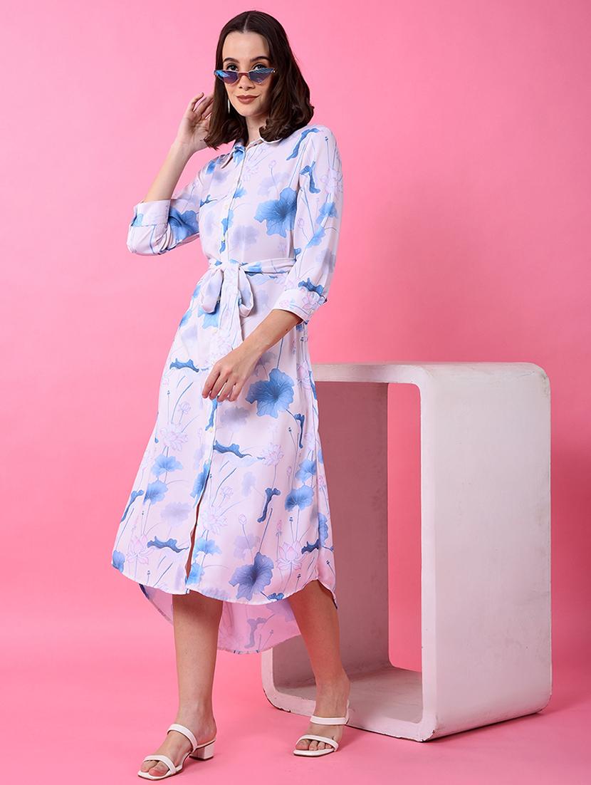 women printed collared high low shirt dress - 21986020 - Zoom Image - 0