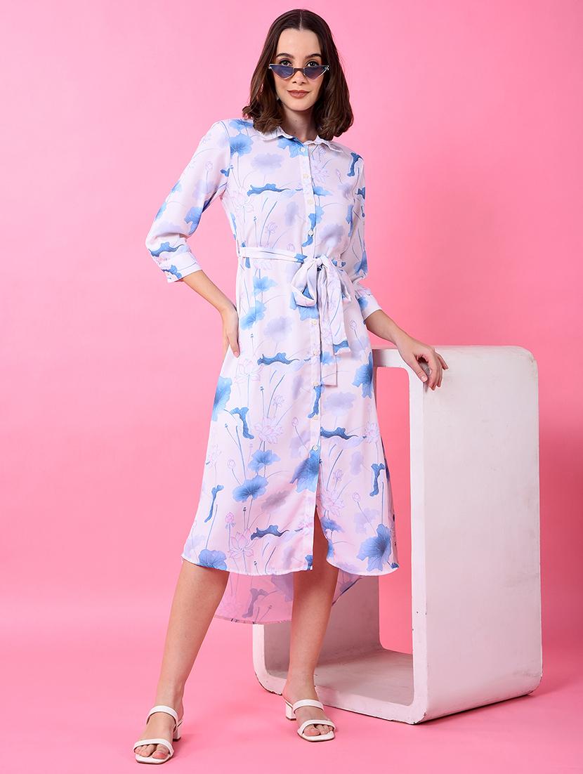 women printed collared high low shirt dress - 21986020 - Standard Image - 3