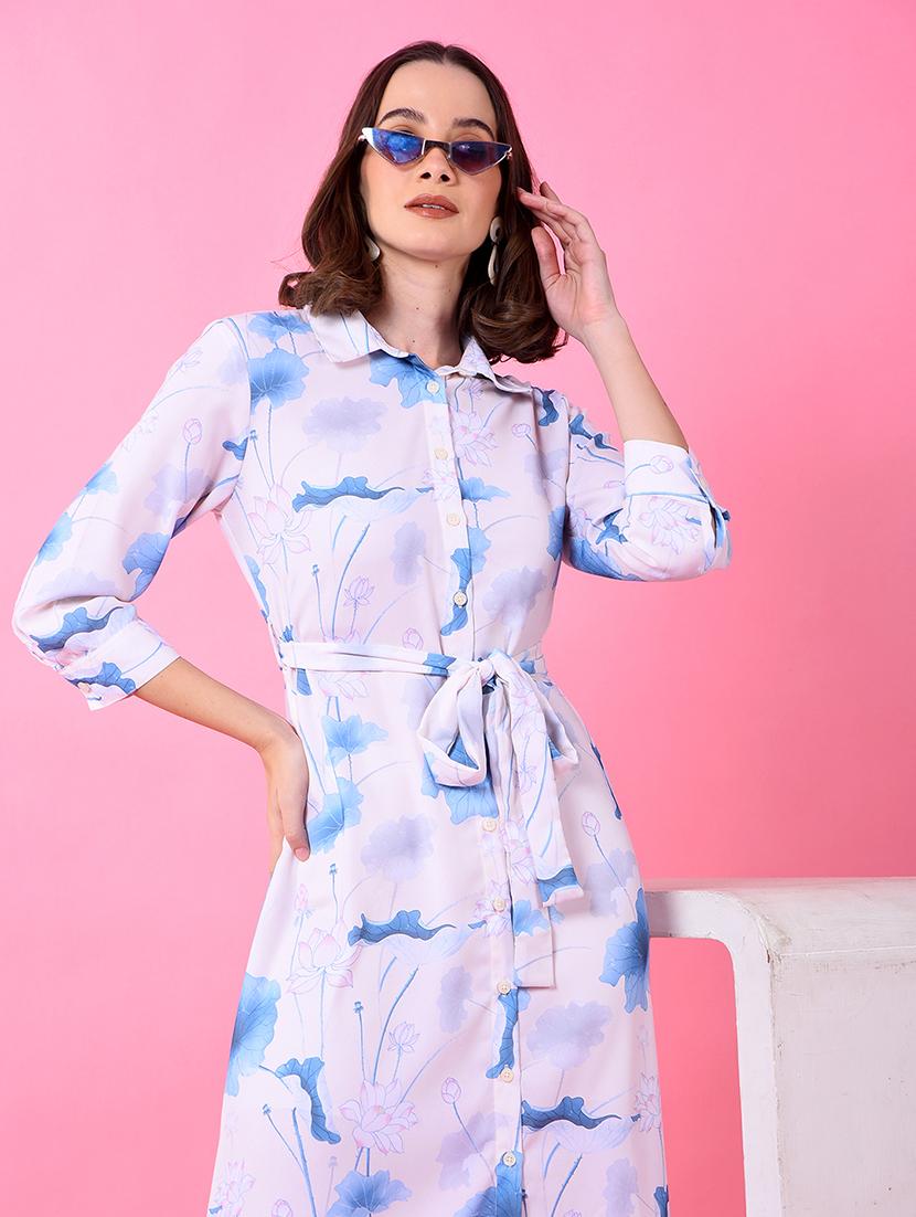 women printed collared high low shirt dress - 21986020 - Standard Image - 5