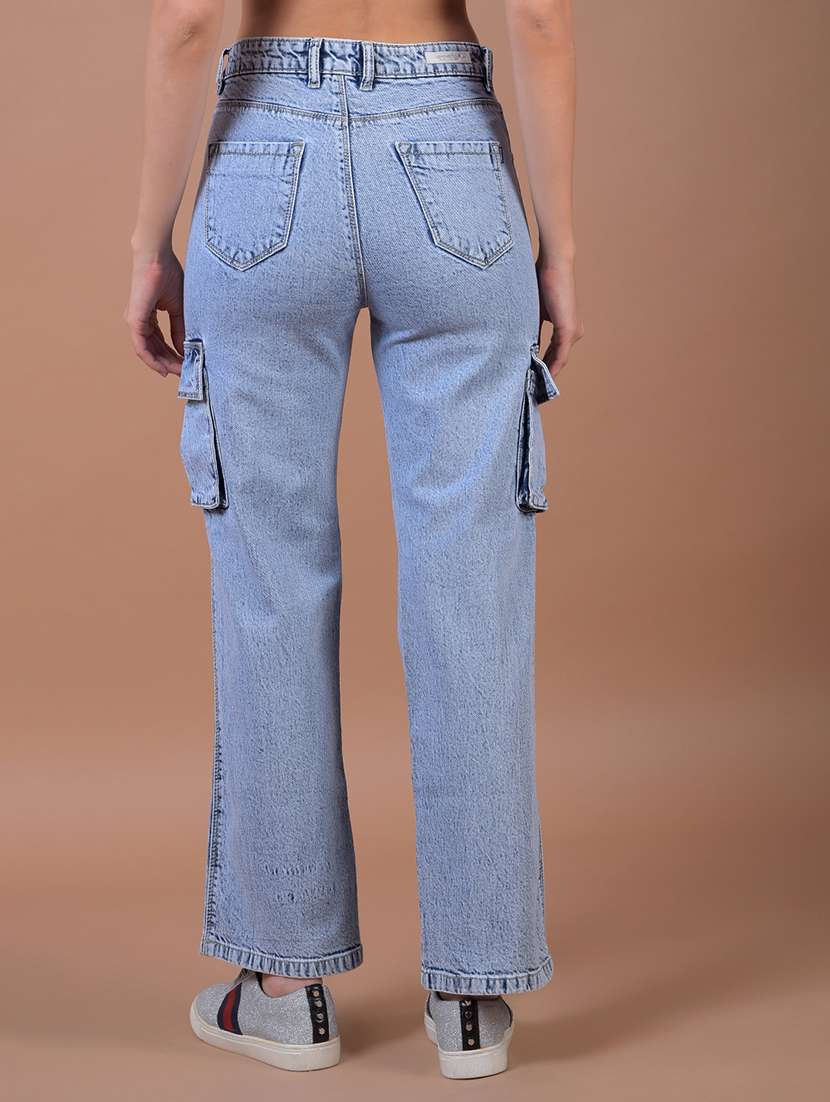 women solid high rise denim cargo - 21986029 -  Standard Image - 3