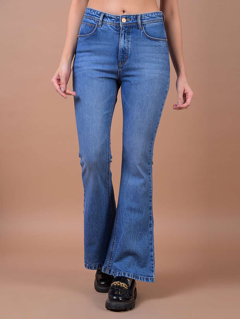 women solid mid rise bootcut jean