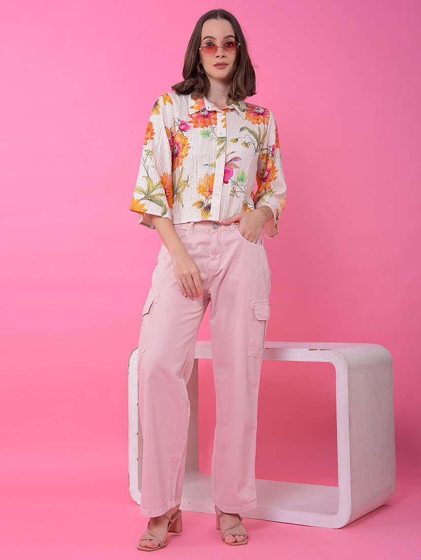 women solid high rise relaxed fit cargo - 21986053 -  Standard Image - 5