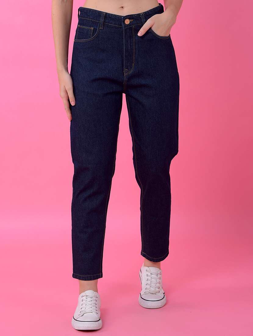 women solid mid rise mom fit jean