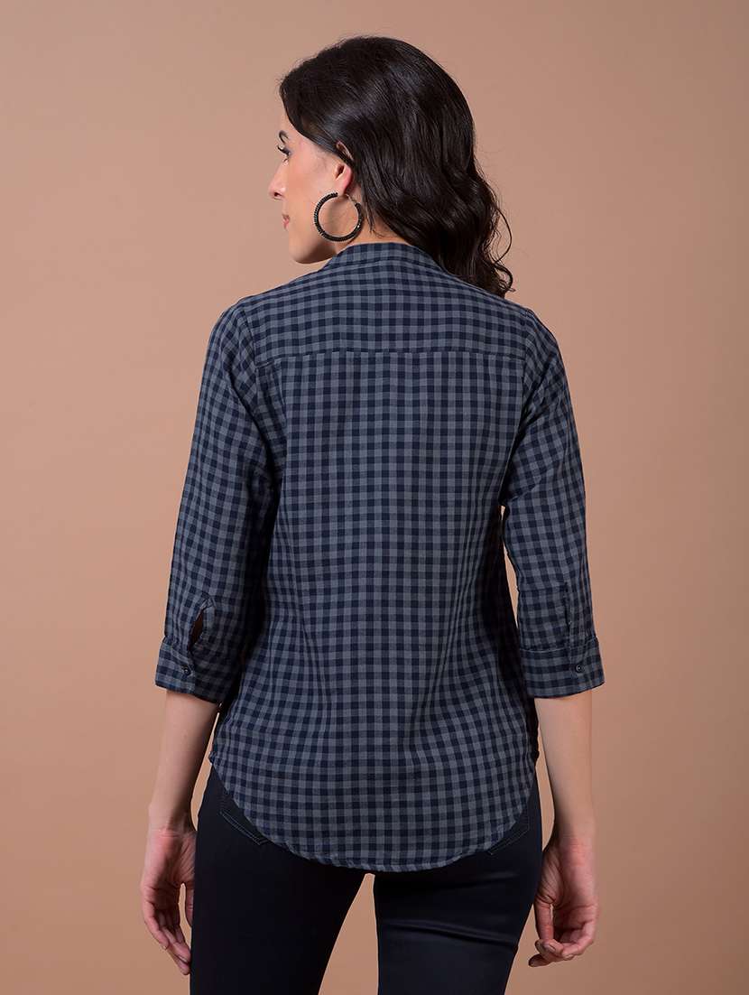 women checkered mandarin collar shirt - 21986067 -  Standard Image - 3