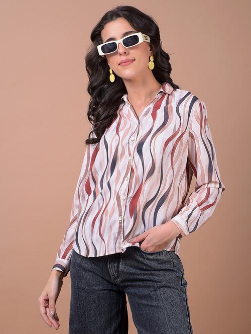 women printed long sleeve collared shirt - 21986070 - Standard Image - 0