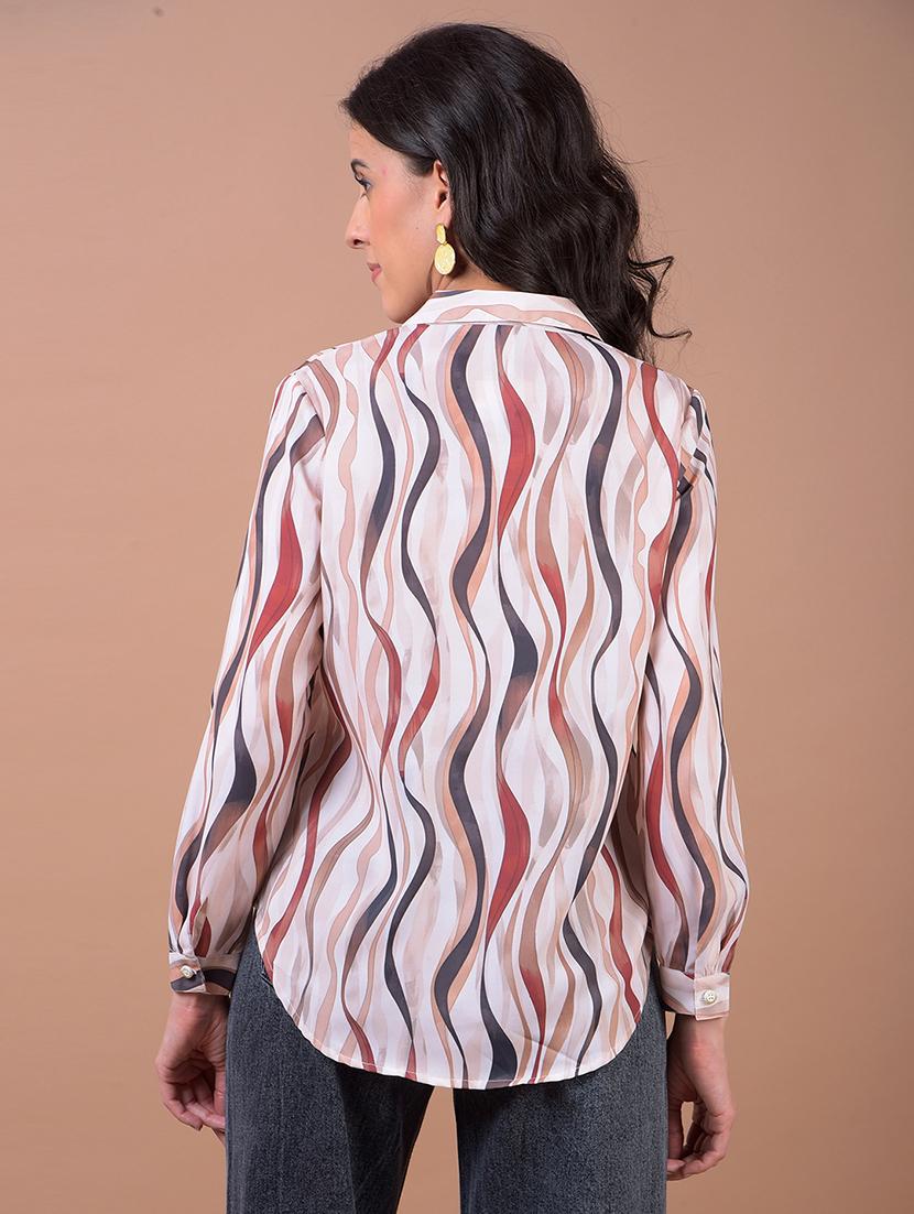 women printed long sleeve collared shirt - 21986070 - Standard Image - 3
