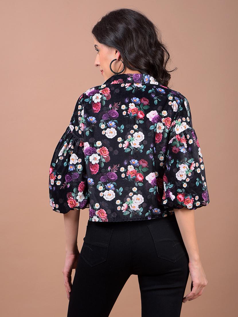 women floral print collared crop shirt - 21986071 - Standard Image - 3