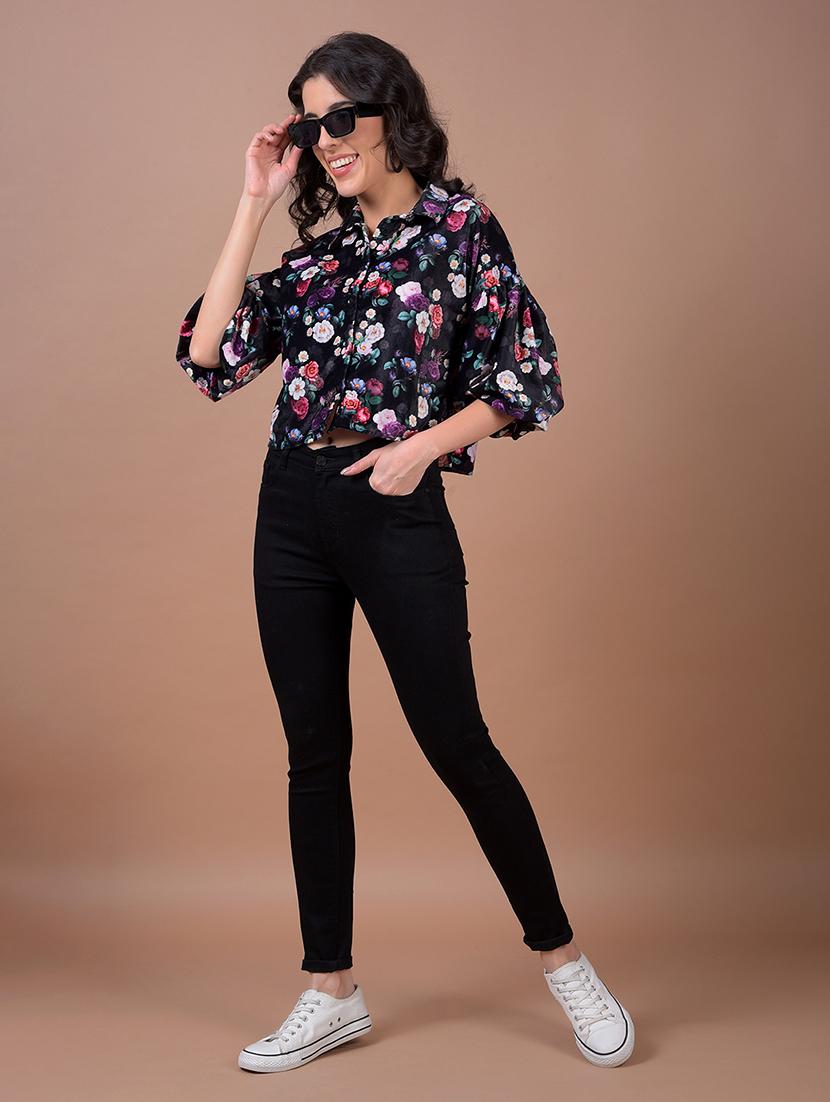 women floral print collared crop shirt - 21986071 - Standard Image - 5