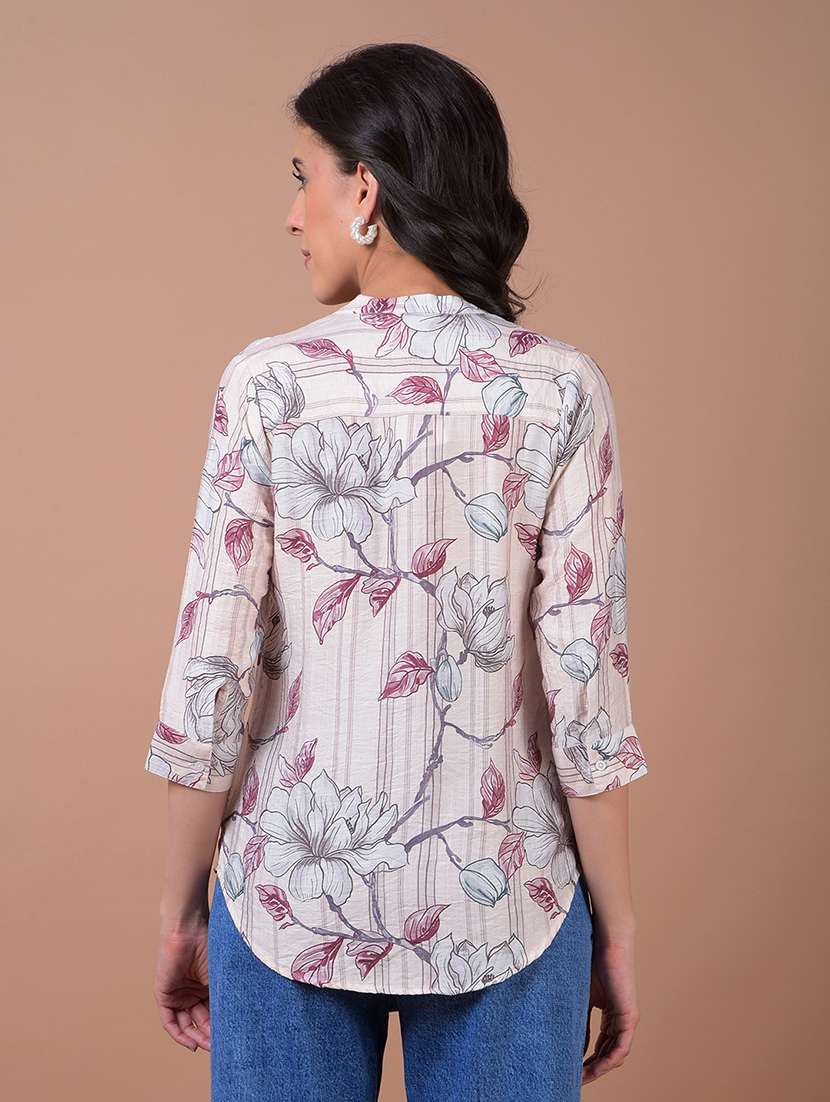 women printed three quarter sleeve collared shirt - 21986072 - Standard Image - 3