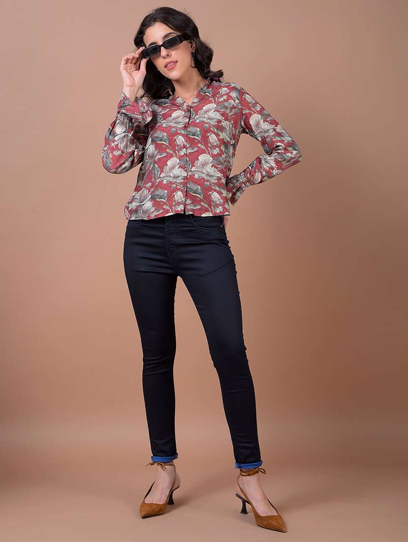 women printed long sleeve collared shirt - 21986073 -  Standard Image - 5