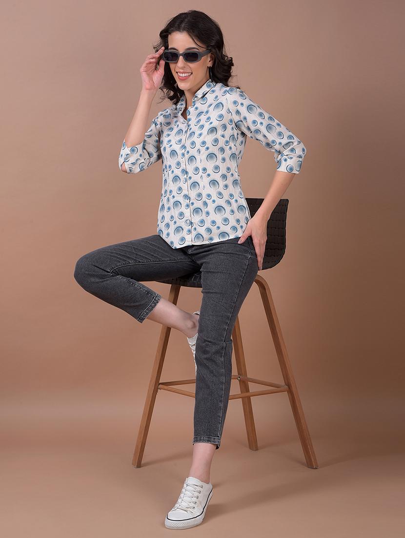 women printed three quarter sleeve collared shirt - 21986074 - Standard Image - 5