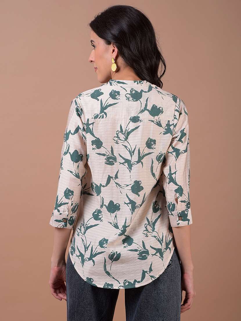 women printed three quarter sleeve collared shirt - 21986075 - Standard Image - 3