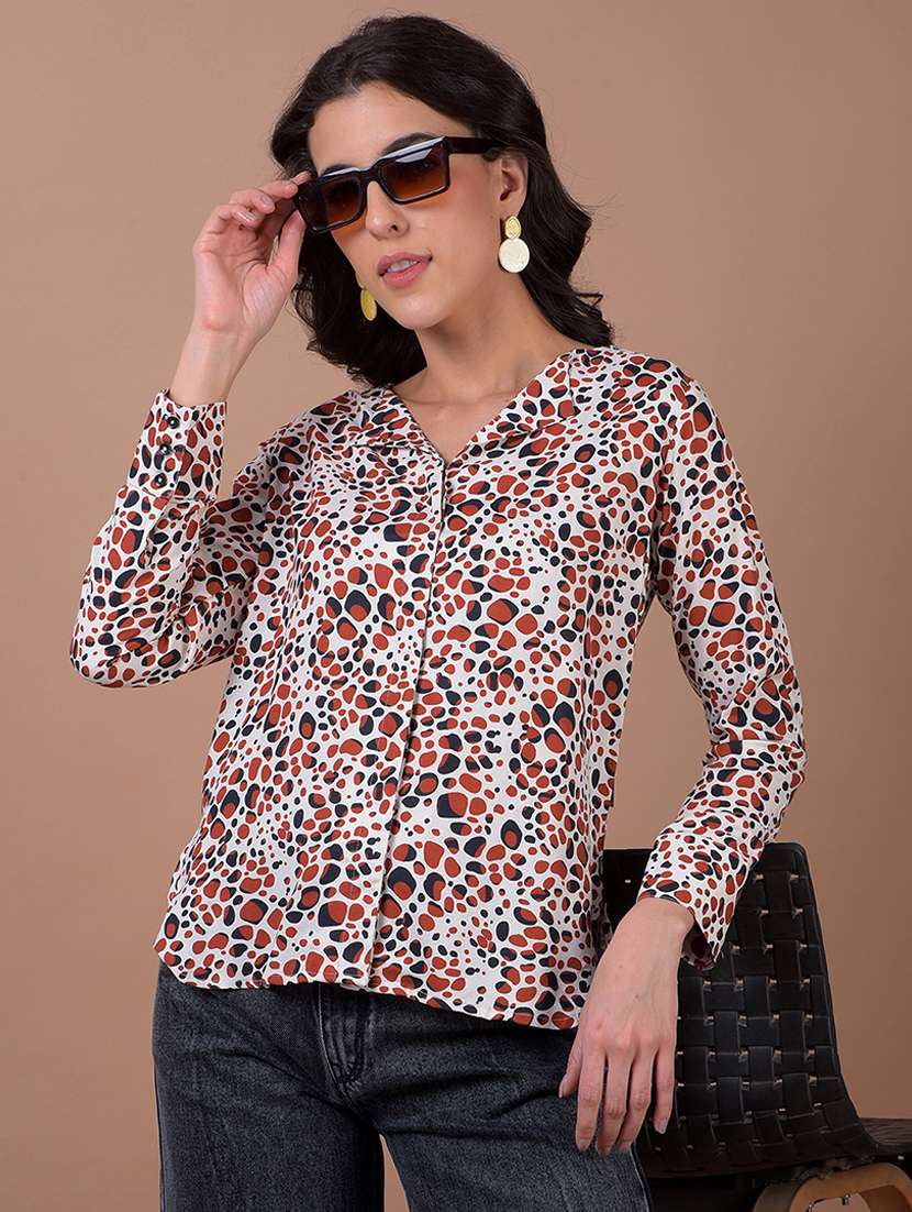 women printed long sleeve lapel collared shirt - 21986076 -  Zoom Image - 0