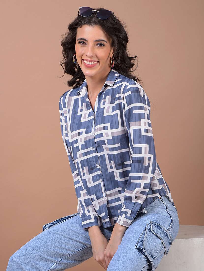 women printed long sleeve high low shirt - 21986079 -  Zoom Image - 0