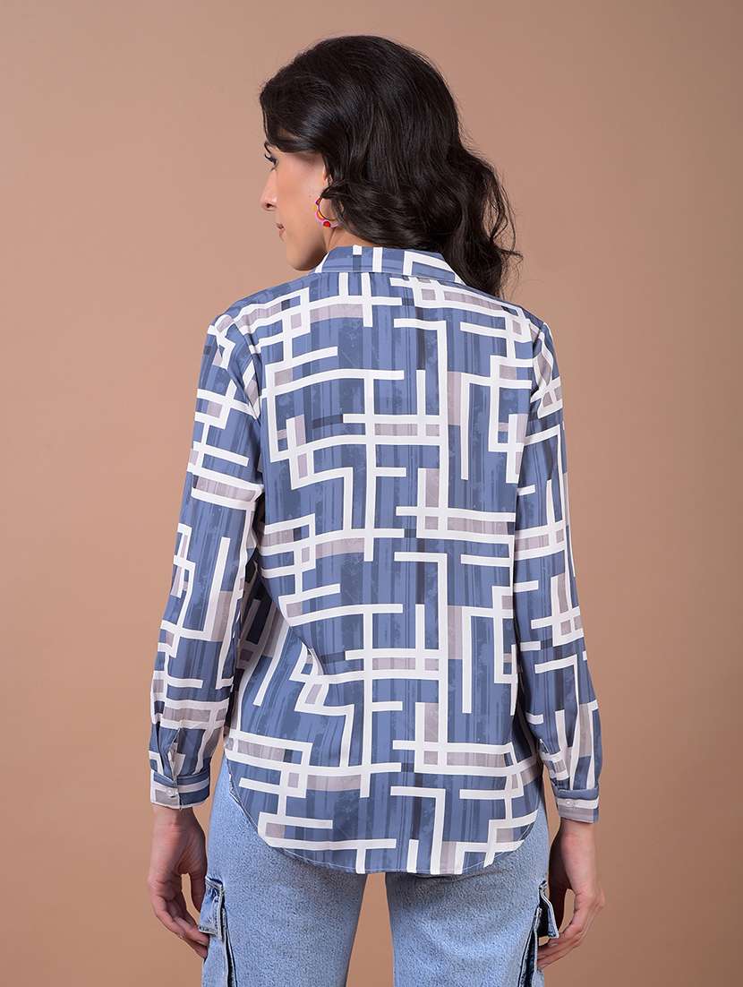 women printed long sleeve high low shirt - 21986079 - Standard Image - 3