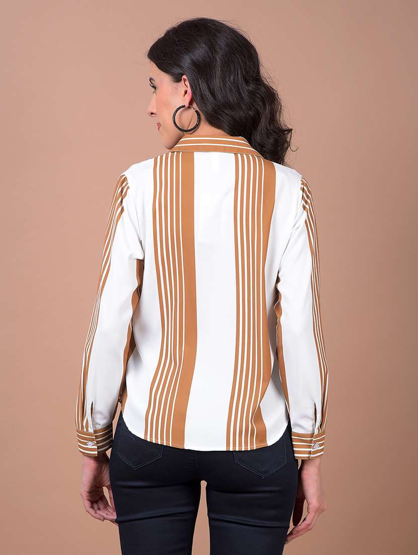 women striped collared long sleeve shirt - 21986083 - Standard Image - 3