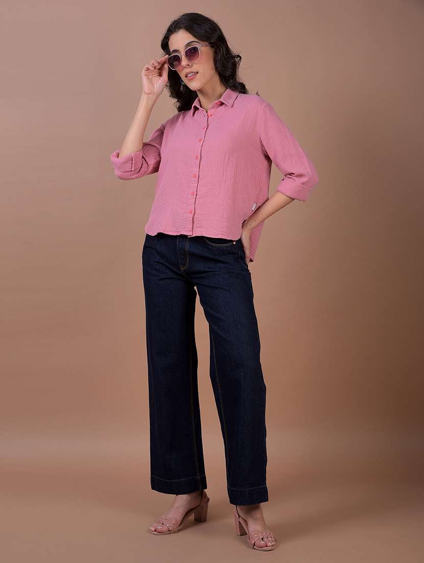 women solid long sleeve high low shirt - 21986084 -  Standard Image - 5
