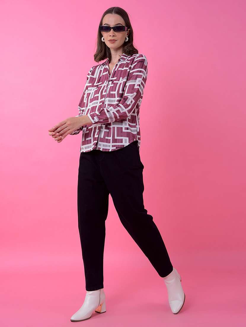 women printed long sleeve collared shirt - 21986089 -  Standard Image - 5