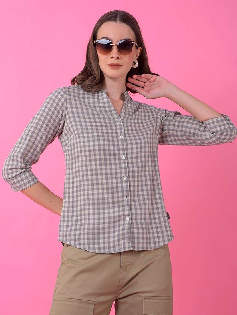 women checkered three quarter sleeve shirt